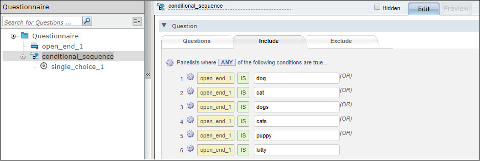 Example open end question with conditional sequence